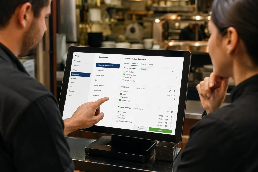 Restaurant POS menu items and modifier programming